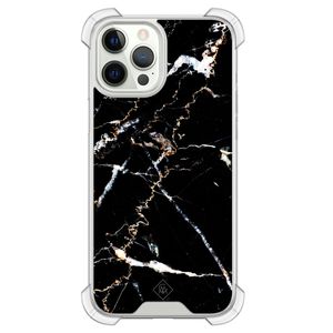 iPhone 12 (Pro) siliconen shockproof hoesje - Marmer zwart
