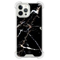 iPhone 12 (Pro) siliconen shockproof hoesje - Marmer zwart