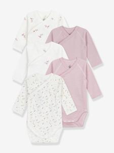Set van 5 overslagbody's met lange mouwen van katoen PETIT BATEAU lichtroze
