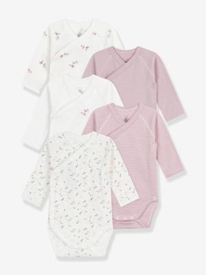 Set van 5 overslagbody's met lange mouwen van katoen PETIT BATEAU lichtroze
