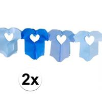 Slinger - 2x - papier - 6 meter - blauw - baby rompertjes - geboorte jongen - feestversiering