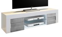 Tv-meubel Easy 181 cm breed in hoogglans wit met grijs beton - thumbnail