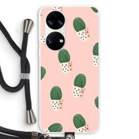 Cactusprint roze: Huawei P50 Transparant Hoesje met koord