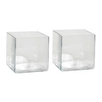 2x Lage glazen vaas transparant vierkant glas 20 x 20 x 20 cm - Vazen - thumbnail
