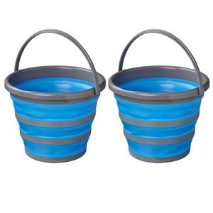 2x stuks opvouwbare emmers blauw/grijs 10 liter