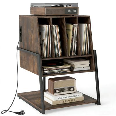 Platenrek Vinylplatenrek Houten Platenrek voor de Studeerkamer en de Muziekkamer 54 x 57 x 76,5 cm Zwart / Rustiek Bruin-Bruin