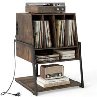 Platenrek Vinylplatenrek Houten Platenrek voor de Studeerkamer en de Muziekkamer 54 x 57 x 76,5 cm Zwart / Rustiek Bruin-Bruin