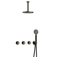 Hotbath Cobber - CB7067 - Inbouw Regendoucheset - Verouderd Ijzer - 2 Stopkranen - Thermostatisch - Plafondbuis 15 cm - Hoofddouche 200 mm - Ronde Handdouche 3 Standen - Waterbesparend