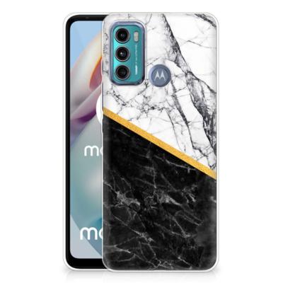Motorola Moto G60 | TPU | Siliconen hoesje | Marmer Wit Zwart - Origineel Cadeau Man