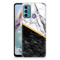 Motorola Moto G60 | TPU | Siliconen hoesje | Marmer Wit Zwart - Origineel Cadeau Man