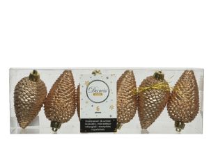 Dennenappel plc d4.5h8 cm toffee 6st kerst - Decoris