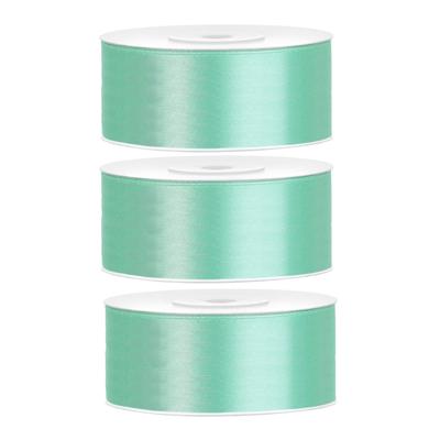 Partydeco Cadeaulint - 3x - mintgroen - 2,5 cm x 25 meter - satijn - sierlint - inpakken - decoratie
