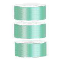 Partydeco Cadeaulint - 3x - mintgroen - 2,5 cm x 25 meter - satijn - sierlint - inpakken - decoratie