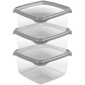 Vershoudbakjes Hega - set van 3x stuks - 1.3 liter - transparant/grijs - L16 x B16 x H11 cm