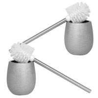 2x Stuks WC/Toiletborstels in houder zilver polystone 40 cm - thumbnail