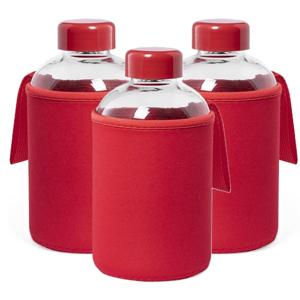 Glazen waterfles/drinkfles softshell bescherm hoes - 3x - rood - 600 ml - Sportfles - Bidon