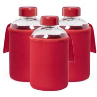 Glazen waterfles/drinkfles softshell bescherm hoes - 3x - rood - 600 ml - Sportfles - Bidon - thumbnail