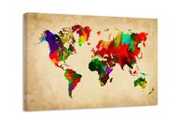 Schilderij - Wereldkaart Colors, Multi-gekleurd, 80X60cm, 1luik