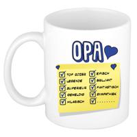 Cadeau koffie/thee mok voor Opa - blauw - de leukste Opa briefje - keramiek - 300 ml