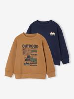 Set van 2 sweaters met ronde hals en print voor jongens pecannoot