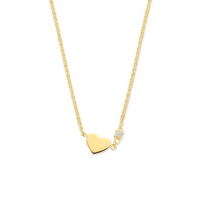 14k Geelgouden Collier met Hartje en Diamant - Verstelbare Lengte (40-44cm)