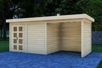 Prime Line blokhut 400x300 cm + luifel 300 cm + achterwand en zijwand- Plat dak- Onbehandeld vurenhout- Van Kooten - Van Kooten