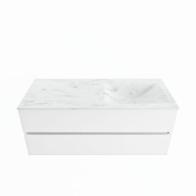 MONDIAZ VICA-DLUX 120cm badmeubel onderkast Talc 2 lades. Inbouw wastafel CLOUD rechts 1 kraangat, kleur Opalo.
