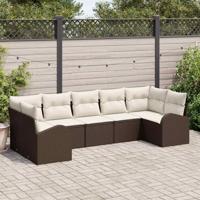 Tuinbankenset met kussen 7 pcs Bruin en wit poly rattan