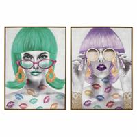 Schilderij DKD Home Decor 60 x 3,5 x 80 cm Fashion Girls (2 Stuks)