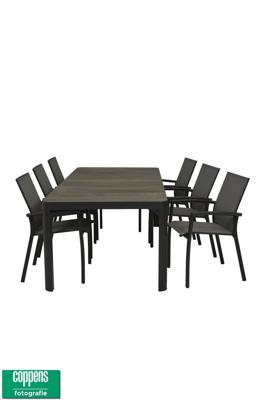 Qopps Queens tuintafel 220 antraciet met 6 tuinstoelen Tampa