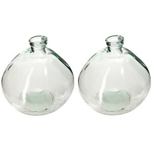 Bloemenvaas - 2x - Organische bol fles vorm - helder transparant - glas - H22 x D21 cm