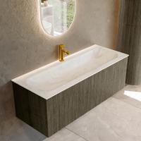 Badmeubel Mondiaz Kurve-Dlux | 120 cm cm | Meubelkleur Shadow | Wastafelkleur Ostra | Solid surface | Wasbak midden spoelbak | 1 kraangat