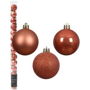 Mini kerstballen - 14x st - pompoen oranje - D3 cm - kunststof - kerstversiering