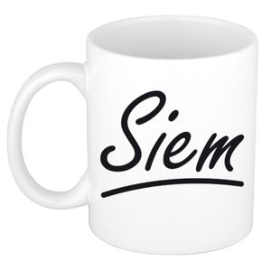 Naam cadeau mok / beker Siem met sierlijke letters 300 ml