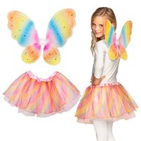 Verkleed set vlinder/fee - vleugels en rokje - regenboog kleuren - kinderen - Carnavalskleding/acces - thumbnail