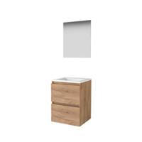 Basic-Line Ultimate 46 Badkamermeubelset - 50 x 46 cm - Greeploos - 2 Lades - Acryl Wastafel - 1 Kraangat - Spiegel met Indirecte LED Verlichting - Whisky Oak
