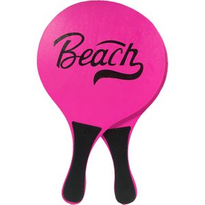 Houten beachball set neon roze