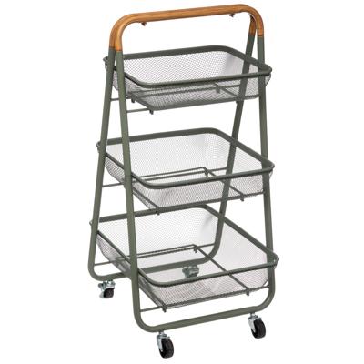 5Five Keuken/badkamer opberg trolley - 3 laags - groen - 48 x 41 x 87 cm - mesh metaal