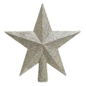 Decoris kerstboom piek - ster vorm - champagne - glitter - 19 cm - kunststof - kerstpiek