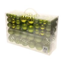 100x stuks kunststof kerstballen lime groen 3, 4 en 6 cm - thumbnail