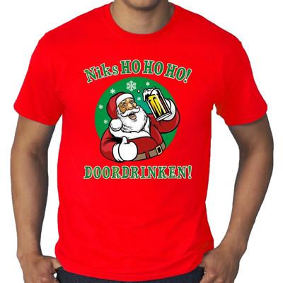 Foute Kersttrui t-shirts - Grote maten - kerstman - niks HO HO HO - doordrinken - rood - heren Foute Kersttrui t-shirts - Grote maten - kerstman - niks HO HO HO - doordrinken - rood - heren