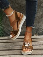 Metal Woven Wedge Platform Roman Sandals - thumbnail