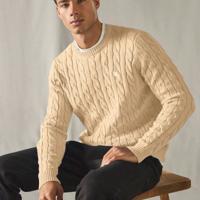 Bon&Bon Jersey de Manga Larga para Hombre en Lana Peinada Verde Albaricoque / M