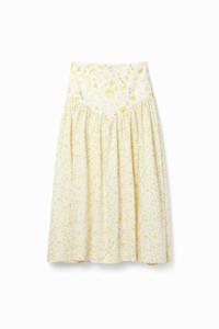 Gerimpelde midi-rok bloemen - YELLOW - L