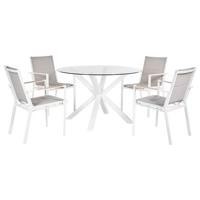 Beliani - MALETTO|BUSSETO - Tuinset voor 4 - Wit - Aluminium|Glas Beliani - MALETTO|BUSSETO - Tuinset voor 4 - Wit - Aluminium|Glas