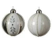 Kerstbal glas d8cm kraal zilver ass2