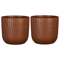 2x Stuks Plantenpot/bloempot keramiek mat bruin stripes patroon - D17.5/H16 cm - Plantenpotten