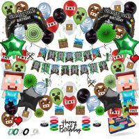 Fissaly® 81 Stuks Pixel Video Game Verjaardag Versiering – Thema Decoratie – Ballonnen, Slingers & Accessoires - thumbnail