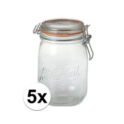 Voorraad/weckpot - 5x stuks - transparant - glas - 14,5 x 8,5 cm - 750 ml - Le Parfait