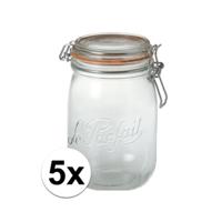 Voorraad/weckpot - 5x stuks - transparant - glas - 14,5 x 8,5 cm - 750 ml - Le Parfait